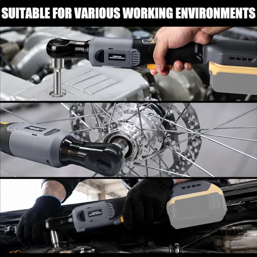 3/8" Cordless Ratchet Wrench Compatible With DEWALT 20V MAX Battery(Tool Only), 89Ft-Lbs(120N.m), Electric Ratchet Wrench Set with Variable Speed, LED Light, 5 Sockets, 3" Extension Bar, 1/2" Adapter