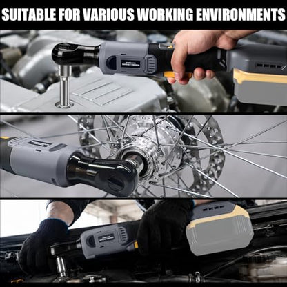 3/8" Cordless Ratchet Wrench Compatible With DEWALT 20V MAX Battery(Tool Only), 89Ft-Lbs(120N.m), Electric Ratchet Wrench Set with Variable Speed, LED Light, 5 Sockets, 3" Extension Bar, 1/2" Adapter