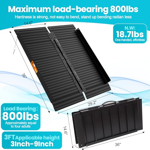 Wheelchair Ramp 3FT, Portable Ramps for Home for Wheelchairs | 800 LBS Capacity, Non-Skid, Aluminum Handicap Ramp for Doorway, Threshold, Entry, Stairs, 36" L x 29.2" W x 2''H, Black - size: 3FT(Applicable height3''-9'')