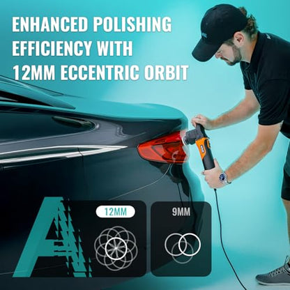 AUTIWOZ Mini Polisher, 2/3Inch Small Buffer Polisher, 630W with 12mm Random Orbital, Dual Action Car Polishers and Buffers for Car Detailing, Headlight Polishing, 2500-7000RPM with Soft Start, W02 - size: k1