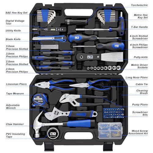 Prostormer 229-Piece Household Tool Set, Basic Home Tool Kit | All-purpose Tools with Tool Box for Home Repair, Furniture Fitting, Crafting & DIY Projects