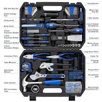 Prostormer 229-Piece Household Tool Set, Basic Home Tool Kit | All-purpose Tools with Tool Box for Home Repair, Furniture Fitting, Crafting & DIY Projects
