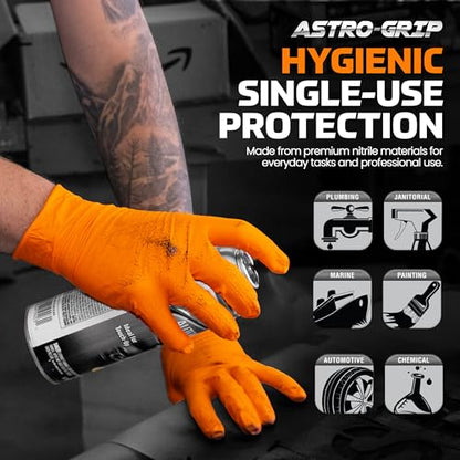 SAS Astro-Grip Exam Grade Powder-Free Nitrile Disposable Gloves - color: Orange (40ct), size: Large