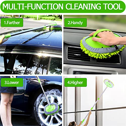WillingHeart 47.5" Car Wash Brush Mop Cleaning Tool with Long Handle Kit for Washing Detailing Cars Truck, SUV, RV, Trailer, Boat 2 in 1 Chenille Microfiber Sponge Duster Not Hurt Paint Scratch Free - color: Green