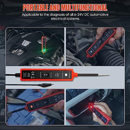 Power Short Circuit Probe Tester, 6V-24V LED Test Light, Short-Circuit Tracking Location and Buzzer Alarm, Automative Circuit Tester with Polarity & Continuity Test Function