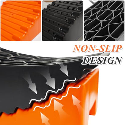 Raised Tire Change Ramp,Large RV Camper Levelers with 6" Lift, Dual Axle Tandem Wheel AidCurved Design for Tire Change of RV/Camper/Travel Trailer with Chocks, Anti-Slip Mats, Carrying Bag,(1 Pack)