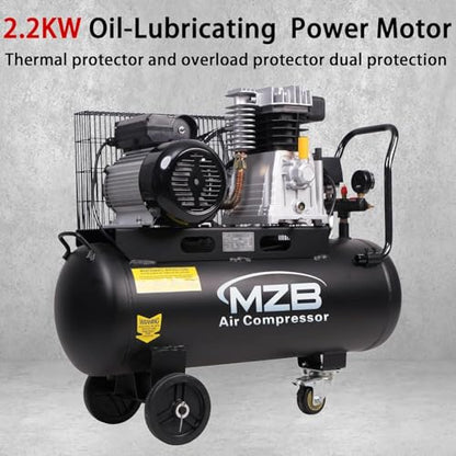 MZB 18.5 Gallon Ultra Quiet Air Compressor 110V/60Hz 11.3CFM 3.0HP, MAX 115PSI Steel Tanks 83dB Noise Level Air Compressor with Wheels - size: 18.5 Gal