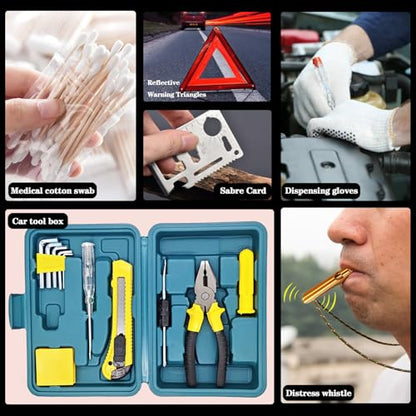 Emergency Roadside Kit with Jumper Cables Kit for Car, Safety Car Kits | Car Emergency Kit High Power Handheld Vacuum, Warning Triangle, Safety Hammer, Tow Rope, Gifts for New Drivers - color: White