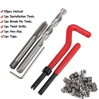 30pcs Thread Repair Kit M8 x 1.25 mm Thread Insertion Metric Striped Thread Repair Drill Tap Hand Tool Kit Helicoil Inserting Tool Thread Recovery Kit