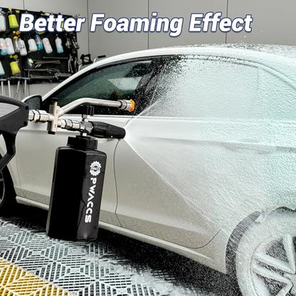 PWACCS Dual Foam Cannon with Pressure Washer Short Gun, 1.5 Liter | Car Wash Foam Gun Kit, Dual Connector Accessory, 1/4" Quick Connector, 5 Sprayer Nozzles, 5000 PSI