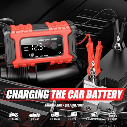 12V 6-Amp Battery Charger, Smart Trickle Charger Maintainer, Battery Repair | Battery Desulfator, Temperature Compensation, Multi-protection for Car Truck Motorcycle Lawn Mower Marine Lead Acid Batteries