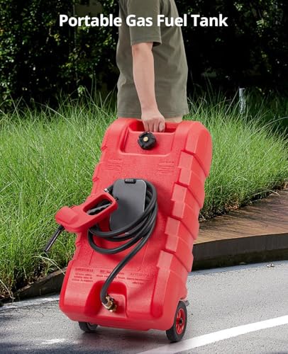 15 Gallon Gas Can, Portable Fuel Tank With Pump, Fuel Transfer Tank, Portable Gasoline Tank On Wheels With Le Fluid Transfer Siphon Pump and 10-Inch Hose for Cars, Boats, Lawnmowers, ATVs - color: Red