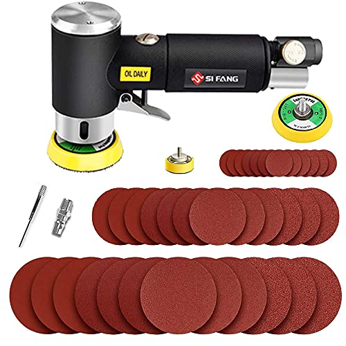 Mini Air Sander 1/2/3 Inch Pneumatic Small Orbital Sanders for Auto Body Work, Metal, Paint Removal, Wood, Mini Polisher with 45PCS Sanding Discs + 3PCS Backing Pads, Air Powered - style: 1"2"3" Sander Kit