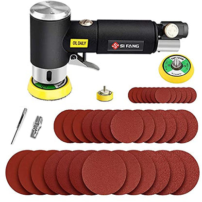 Mini Air Sander 1/2/3 Inch Pneumatic Small Orbital Sanders for Auto Body Work, Metal, Paint Removal, Wood, Mini Polisher with 45PCS Sanding Discs + 3PCS Backing Pads, Air Powered - style: 1"2"3" Sander Kit