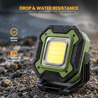 2-Pack 6000mAh Rechargeable LED Work Light, 16Hrs Long-Lasting 1200LM Waterproof Magnetic Job Site Lighting, 180° Rotating 4 Modes 6500K Work Lamp for Car Repair Mechanic Camping Fishing Emergency - color: Green