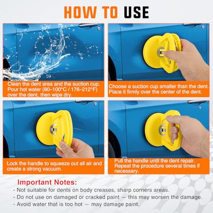 GOOACC Car Dent Puller 3 Pack Yellow Black Powerful Suction Cup Puller with Handle Lifter Large & Small Pullers Paintless Dent Repair Tool Kit for Car Body Fridge Glass Tiles Screen Object Moving - color: Yellow+Black