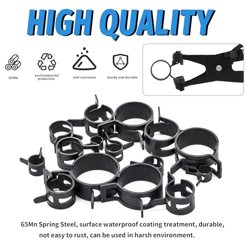 100Pcs 6-25mm Spring Band Hose Clamps With Swivel Flat Hose Clamp Plier Assortment Kit, Constant Tension Steel Clamps for Fuel Lines, Silicone, Vacuum Hoses & Low-Pressure Air Clips - size: 100pcs with Plier