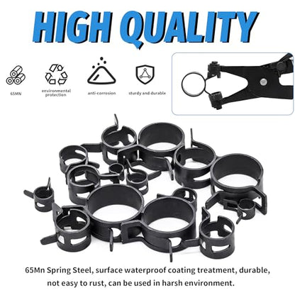 100Pcs 6-25mm Spring Band Hose Clamps With Swivel Flat Hose Clamp Plier Assortment Kit, Constant Tension Steel Clamps for Fuel Lines, Silicone, Vacuum Hoses & Low-Pressure Air Clips - size: 100pcs with Plier