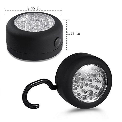 CALIFORNIA CADE ELECTRONIC 24 LED Round Magnetic Work Light Torch with Integral Hanging Hook and Magnet Set,Pack of 3(Black)