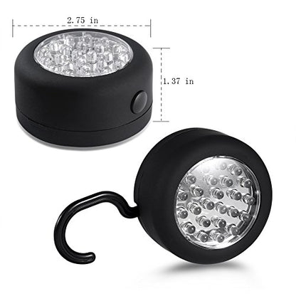 CALIFORNIA CADE ELECTRONIC 24 LED Round Magnetic Work Light Torch with Integral Hanging Hook and Magnet Set,Pack of 3(Black)
