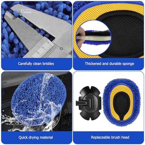 Car Wash Mop Set, Max 66" Car Wash Brush, for RV, SUV, Truck Cleaning Mop | 15° Curved Extension Pole, Includes Replacement Brush Heads, Towels, and Car Wash Gloves—Soft Car Wash Mop Cleaning Tool Set