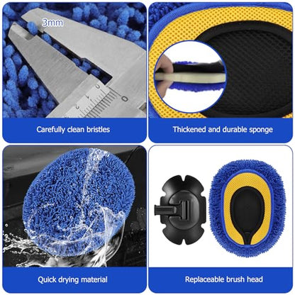 Car Wash Mop Set, Max 66" Car Wash Brush, for RV, SUV, Truck Cleaning Mop | 15° Curved Extension Pole, Includes Replacement Brush Heads, Towels, and Car Wash Gloves—Soft Car Wash Mop Cleaning Tool Set