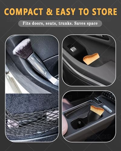 3PCS Car Interior Detailing Kit Soft Scratch-Free Dual Head Brush Set | Trilobal Bristle & Curved Design,Dashboard Vent Crevice Tool,Auto & Household Multi-Vehicle Gift Kit