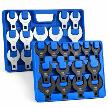 Orion Motor Tech 28pc Jumbo Crowfoot Wrench Set, SAE & Metric 1/2" Drive Crows Foot Wrenches, 1-1/16" to 2" and 27-50 mm, Low-Profile Cr-V Steel Flare Nut Wrench Set for Automotive AC Fuel Line Repair