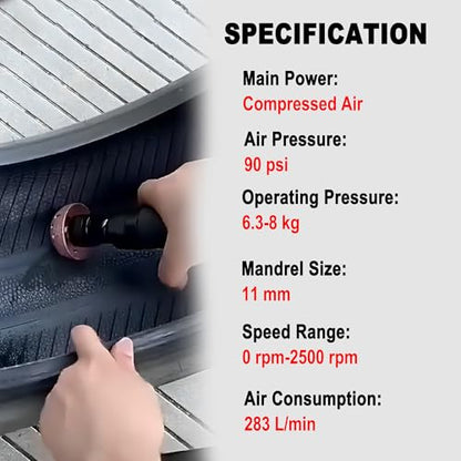 Car Air Tire Repair Polish Patch Tools Set, Include 2500rpm Low Speed Air Tire Buffer Tire Inner Liner Scrapper Patch Roller Tungsten Steel Buffing Wheel Head 40mm 55mm