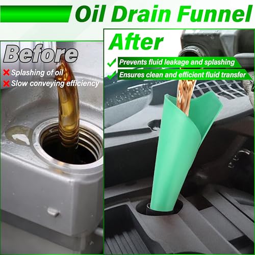 ecocstm Flexible Oil Funnel, Reusable Flex Funnels for Automotive Use | 14.7 x 6.7 Inch Form A Funnel, Foldable Funnel, Spill-Free Oil Change Tools for Most Cars, Trucks, Motorcycles (Green)