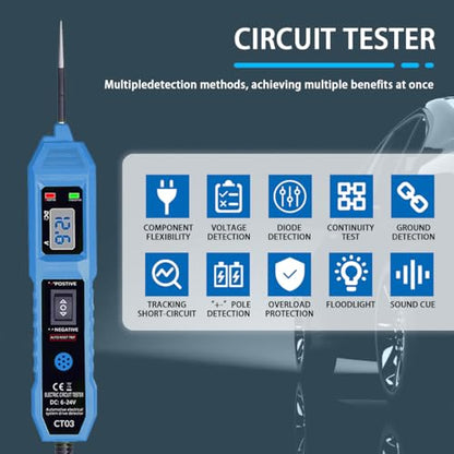 CT03 Power Circuit Tester, 6-24V DC Test Light Short Circuit, Automotive Component Electrical Polarity Identify Continuity Tester, Overload Protection - color: Blue