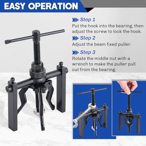 3 Jaw Inner Bearing Puller Set | Blind Bearing & Bushing Gear Extractor Kit Wheel Bearing Puller Kit, Pilot Gear Remover Tool for Motorcycle, Car & SUV