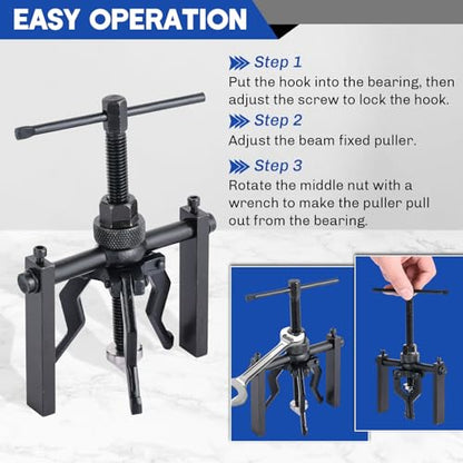 3 Jaw Inner Bearing Puller Set | Blind Bearing & Bushing Gear Extractor Kit Wheel Bearing Puller Kit, Pilot Gear Remover Tool for Motorcycle, Car & SUV