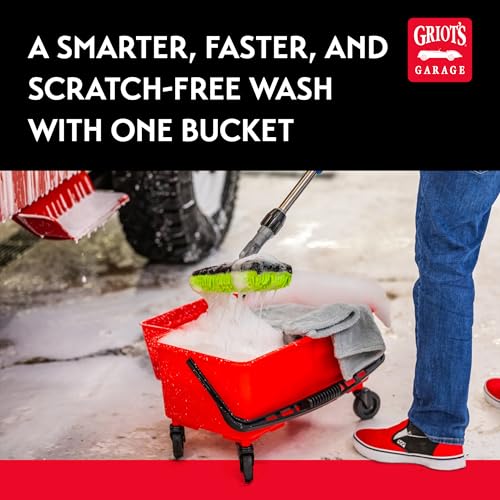 Griot's Garage Ultimate Wash Bucket II for Vehicle Cleaning, Detailing, Car Washing with Built-in Measuring Cups and Removable Divider, Includes Bucket, Casters, Caddy, and Lid, 6 Gallon