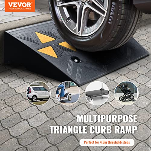 VEVOR Rubber Curb Ramp 2 Pack, 4.3" Rise Height Heavy-Duty 33069 lbs/15 T Capacity Threshold Ramps, Driveway Ramps with Stable Grid Structure for Cars, Wheelchairs, Bikes, Motorcycles - size: 4.3" H