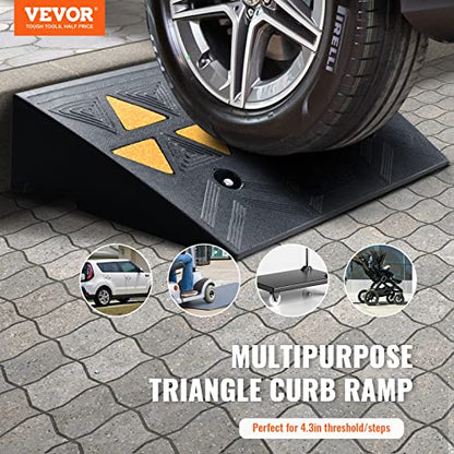 VEVOR Rubber Curb Ramp 2 Pack, 4.3" Rise Height Heavy-Duty 33069 lbs/15 T Capacity Threshold Ramps, Driveway Ramps with Stable Grid Structure for Cars, Wheelchairs, Bikes, Motorcycles - size: 4.3" H