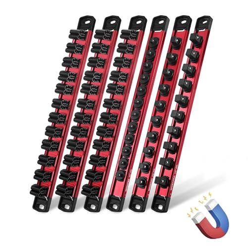 WORKPRO 6-Piece Magnetic Socket and Screwdriver Organizer Set | 3-Piece 1/4", 3/8" & 1/2" Drive Metric & SAE Socket Rails, 3-Piece Screwdriver and Wrench Holders - size: 3pc Socket Rail & 3pc Screwdriver Rail