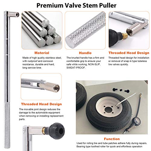 65 pcs Tire Valve Stem Tool Puller and Installer Kit- 50 Pcs Valve Cores with Slotted-Head Valve Caps, Tire Stem Puller Tools,Dual Single Head Valve Core Remover and 4-Way Valve Tool