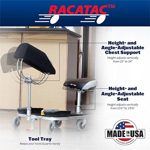 Racatac Kneeling Sitting Creeper with Chest Support, 2 Inch Casters, Rolling Knee Pads with Seat, Adjustable Seat, Knee Pads with Wheels, Assembled in USA, Floor Creeper, 01RACCS - size: 2 Inch, style: Chest Support