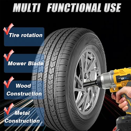 NEWONE Crodless Impact Wrench with 2.0AH Battery, 370 Ft-lbs (500N.m) Impact Gun 1/2 inch,20V Powered Brushless Motor Wrench with 6pcs Drill/Driver Bits,4 Sockets,Charger - color: Yellow Impact Wrench