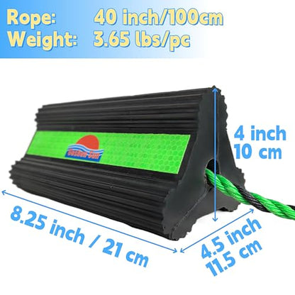Goshen Sun- Heavy Duty Rubber Wheel Chocks with Reflective Strips,2-Piece (8.25x4.5x4 Inch),All-Weather, Non-Slip,Wear-Resistant & Portable Parking Security for Airplan, RV, Trailer (1-Pair, Green) - color: Green 1-Pair