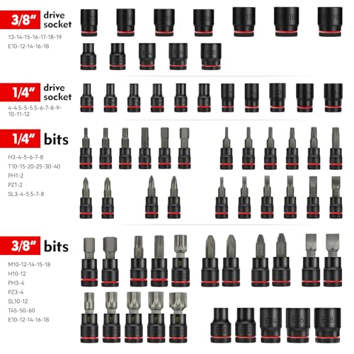 3/8" Digital Torque Wrench 2-45 Ft.lb (±2%), 68PCS Small Digital Torque Wrench Set with Short Handle, Sockets & Adapters for Automotive, Bike, Motorcycle Machinery Repair - size: 68pcs
