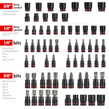 3/8" Digital Torque Wrench 2-45 Ft.lb (±2%), 68PCS Small Digital Torque Wrench Set with Short Handle, Sockets & Adapters for Automotive, Bike, Motorcycle Machinery Repair - size: 68pcs