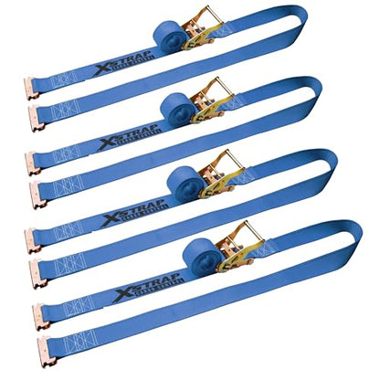 XSTRAP STANDARD 4-PK 2" x 20' E-Track Heavy Duty Ratchet Tie Down Straps | 4,400lbs Break Strength Cargo Securement Straps for Trailers, Trucks, Vans & Motorcycles with Spring Fittings (Blue) - size: Blue-4PK-20FT