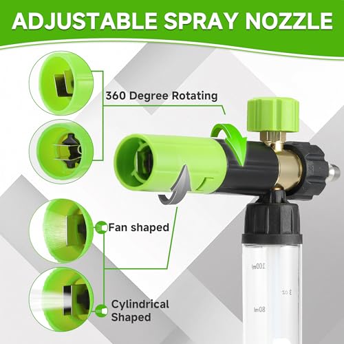 Tool Daily Short Pressure Washer Gun with Mini Foam Cannon Dual Connector | 5 Power Washer Nozzle Tips for Car Wash, 1/4 Inch Quick Connect, 3600 PSI - size: 100 ml
