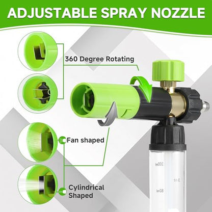 Tool Daily Short Pressure Washer Gun with Mini Foam Cannon Dual Connector | 5 Power Washer Nozzle Tips for Car Wash, 1/4 Inch Quick Connect, 3600 PSI - size: 100 ml