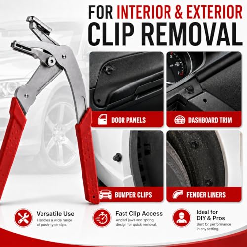Clip Removal Tool for Car: Auto Fastener Clip Removal Pliers Professional Car Trim Removal Tool for Plastic Fasteners Push Pin Door Trim Disassembly Damage Free Automotive Clip Remover