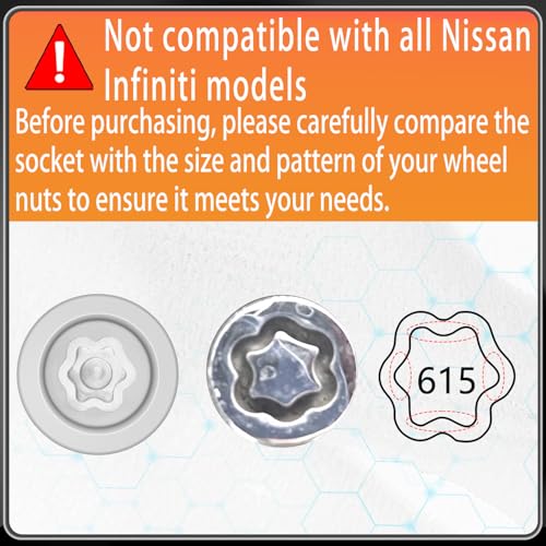 615 Wheel Locking Nut Key for Nissan Infiniti, ID 21mm Lug Socket | Wheel Lock Nut Socket Adapter, Anti-Theft Lug Nut Removal Tool, Anti-Theft Screw Remover, Repair Tool, Tyre Fitting, garage - size: socket 615