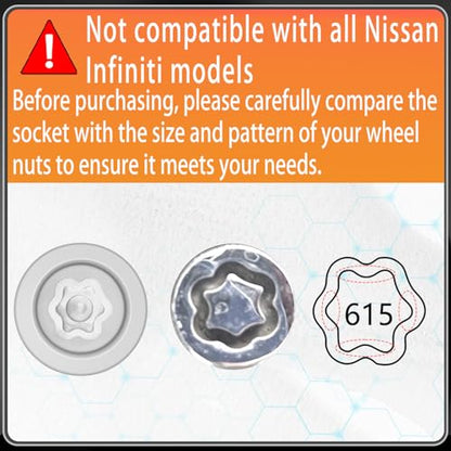 615 Wheel Locking Nut Key for Nissan Infiniti, ID 21mm Lug Socket | Wheel Lock Nut Socket Adapter, Anti-Theft Lug Nut Removal Tool, Anti-Theft Screw Remover, Repair Tool, Tyre Fitting, garage - size: socket 615
