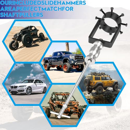 CV Axle Removal Tool Kit with Slide Hammer, Heavy-Duty 3.75 Inch (95mm) Inner CV Joint Puller Set, Reinforced Axle Shaft Extractor for ATV UTV and FWD Vehicles